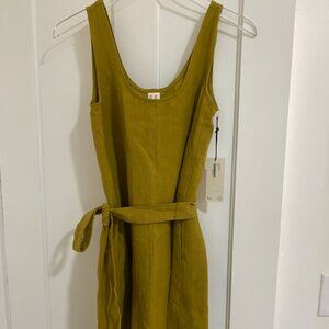 Eve Gravel Chartreuse Green Linen Midi Dress S